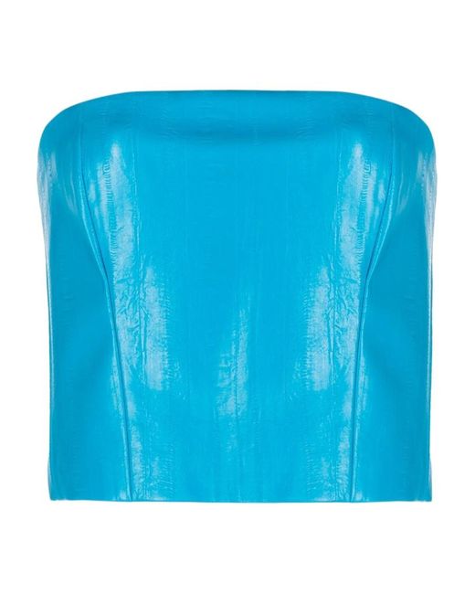 ROTATE BIRGER CHRISTENSEN Blue Cropped Strapless Top