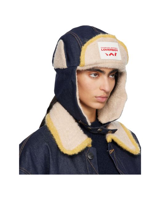 charlesjeffreyloverboy Blue Knit Patch Pilot Hat