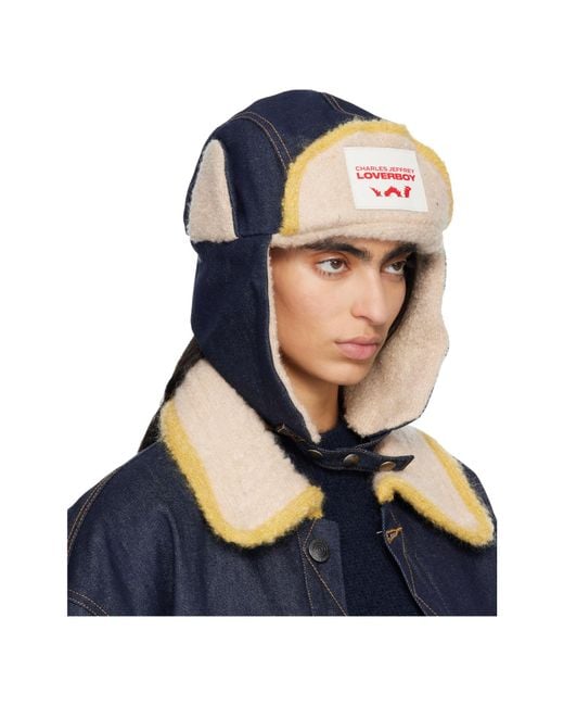 charlesjeffreyloverboy Blue Knit Patch Pilot Hat