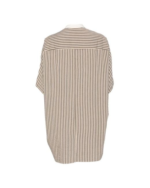 Alysi White Striped Short-Sleeve Dress