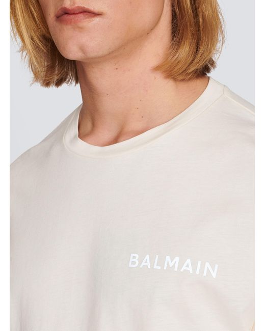 Balmain White Cotton T-Shirt With Small Paris Logo for men