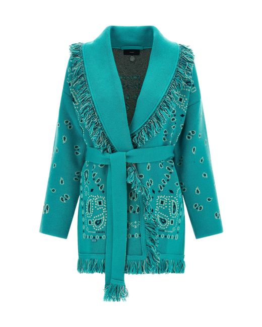 Alanui Blue Fringed Bandana Cardigan