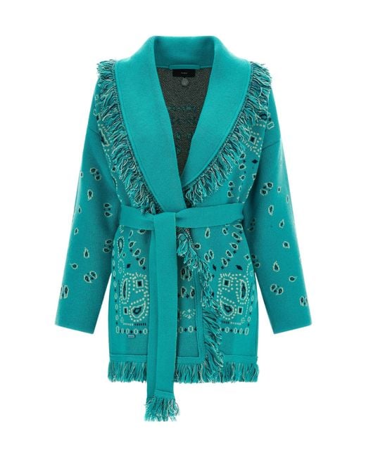 Alanui Blue Fringed Bandana Cardigan