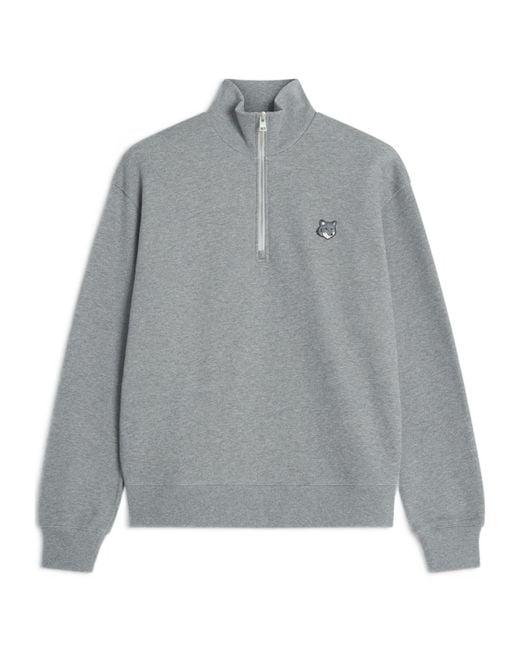 Maison Kitsuné Gray Maison Kitsuné Fox Patch Half-Zip Sweatshirt for men