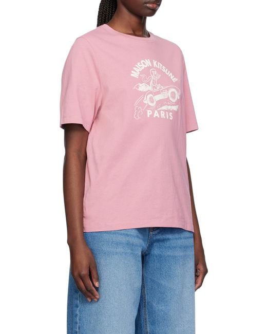 Maison Kitsuné Pink Maison Kitsuné Racing Fix Printed Crewneck T-Shirt