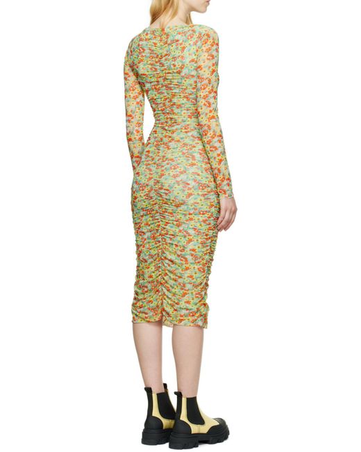 Ganni White Printed Mesh Midi Dress