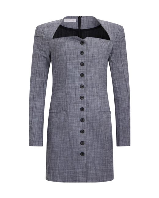 Philosophy Di Lorenzo Serafini Blue Buttoned Mini Dress