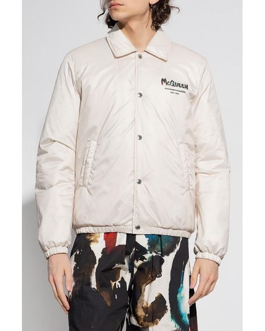 McQueen White Logo Printed Bomber Jacket for men