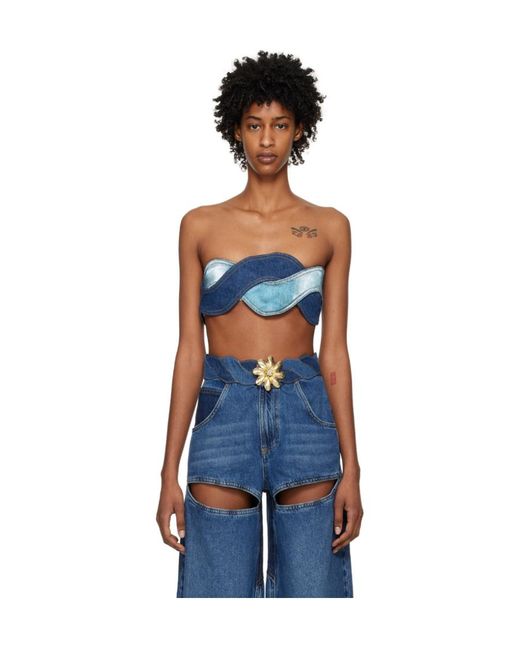 Area Blue Denim Patchwork-Design Top