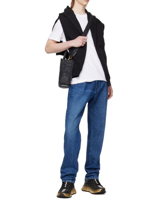 Versace White Logo-Embroidered Crewneck T-Shirt for men