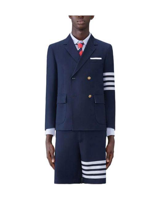 Thom Browne Blue Bar Striped Double-Breasted Blazer for men