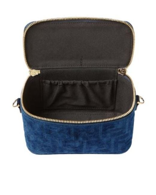 Fendi Blue Ff Denim Flocked Mini Vanity Bag