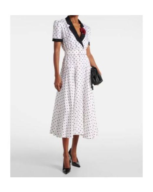 Rodarte White Polka Dot Silk Twill Midi Dress