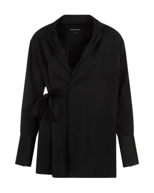 Fabiana Filippi Black Wrap Around Satin Blazer
