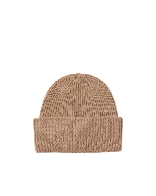 Max Mara Brown Logo Embroidered Ribbed Beanie