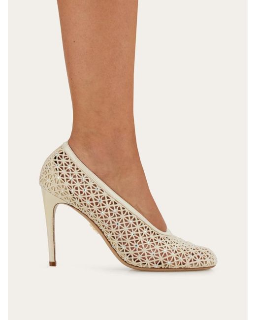 Ferragamo White Ferragamo Sol 95 Cutout Heeled Pumps