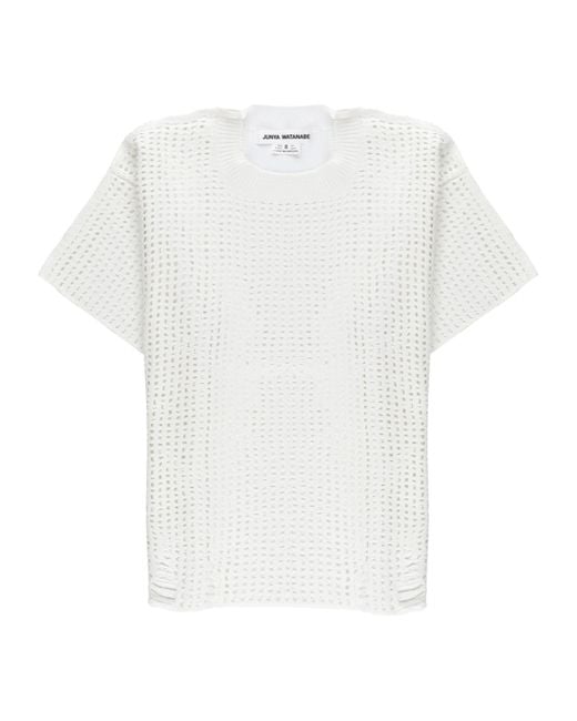 Junya Watanabe White Open-Knit Short Sleeved T-Shirt