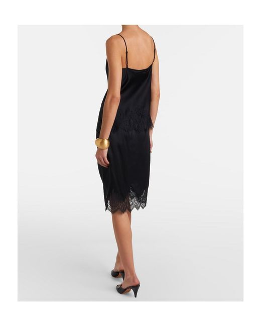 Nili Lotan Black Thea Lace-Trimmed Silk Midi Skirt