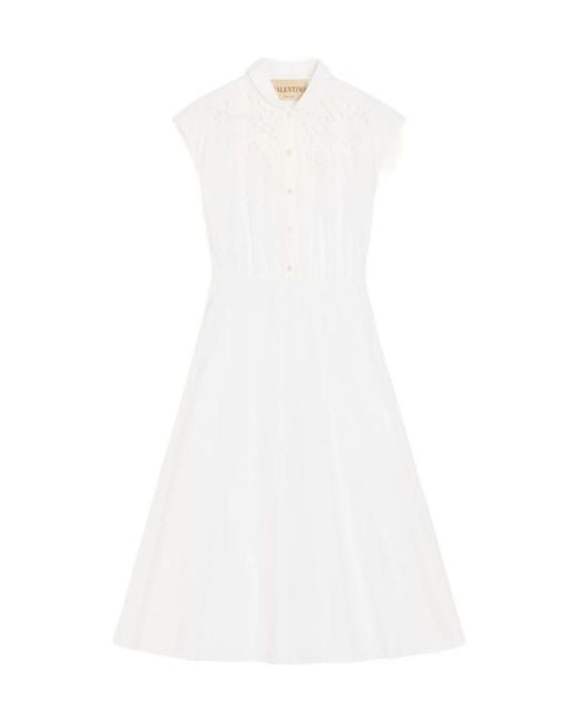 Valentino White Embroidered Poplin Midi Dress