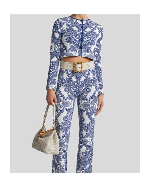 Etro Blue Two-Tone Cropped Cardigan