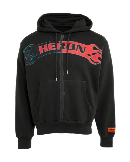 Heron Preston Black Logo Printed Drawstring Hoodie for men