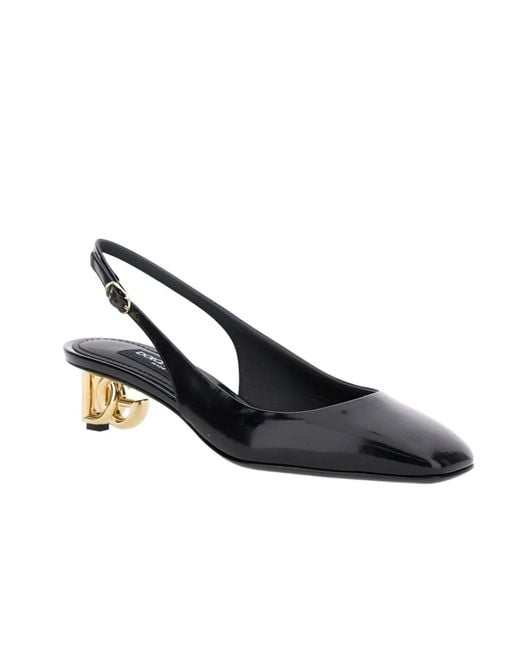 Dolce & Gabbana Black Square Toe Slingback Pumps