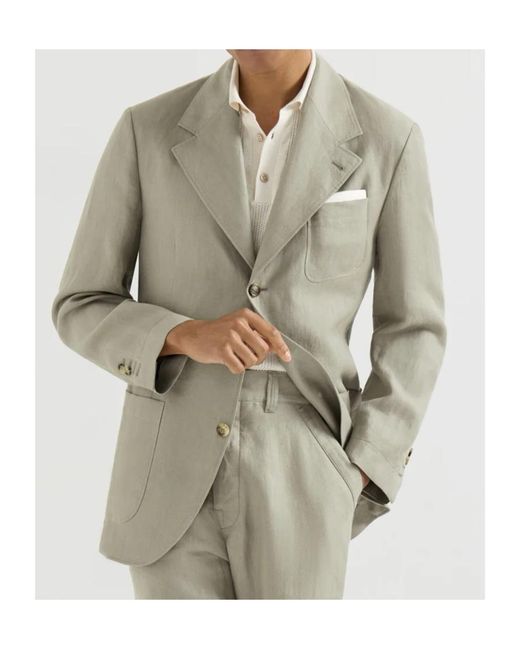 Brunello Cucinelli Green Linen Micro Chevron Unlined Blazer for men