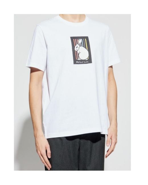 Paul Smith White Ps Paul Smith Rabbit-Print Crewneck T-Shirt for men