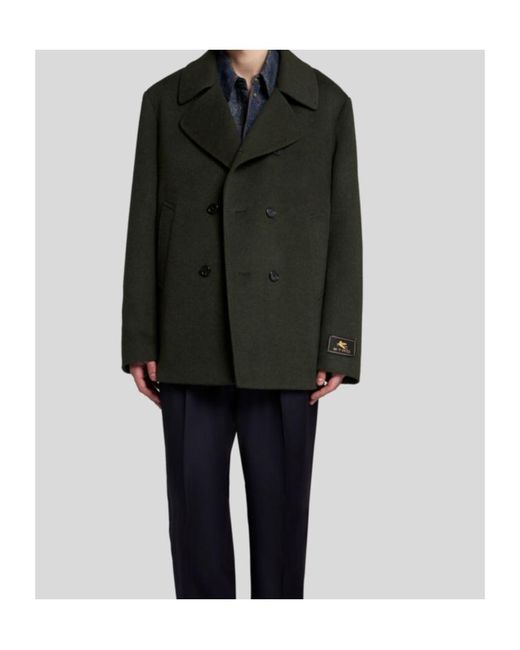 Etro Green Wool And Cashmere Peacoat for men