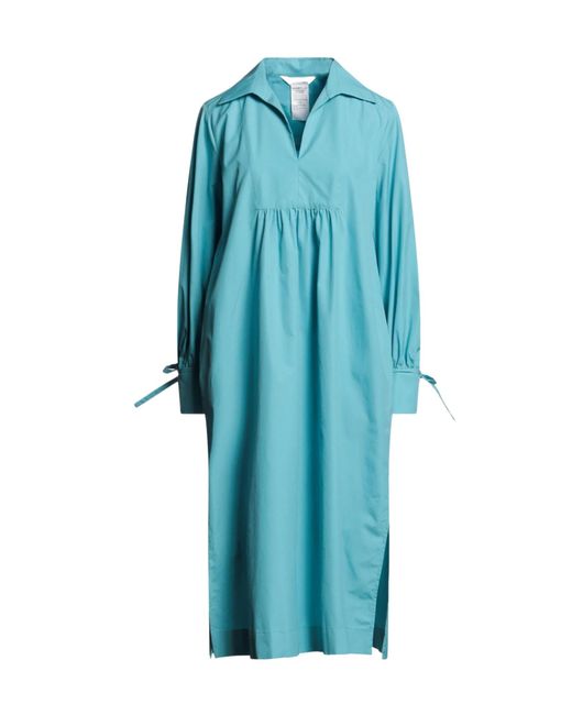 Max Mara Blue Solid-Color Long-Sleeve Shirt Dress