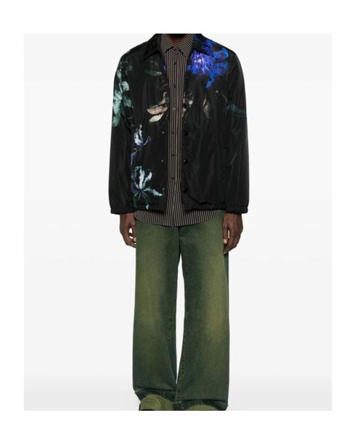 Dries Van Noten Black Drawstring Floral Printed Jacket for men