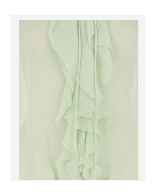 Victoria Beckham Green Ruffled Detailed High-Low Hem Shirt