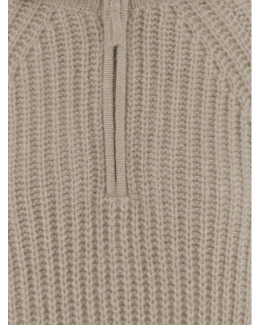 Allude Gray Half-Zip Turtleneck Knitted Sweater