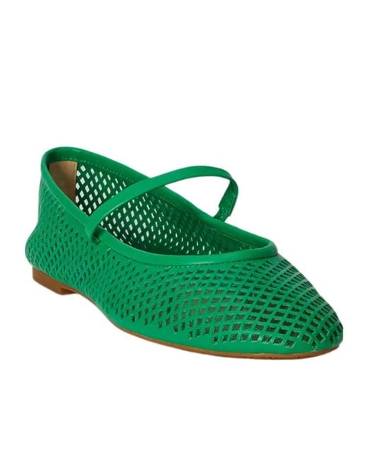 Ralph Lauren Green Jayna Perforated Leather Mary Jane Flat