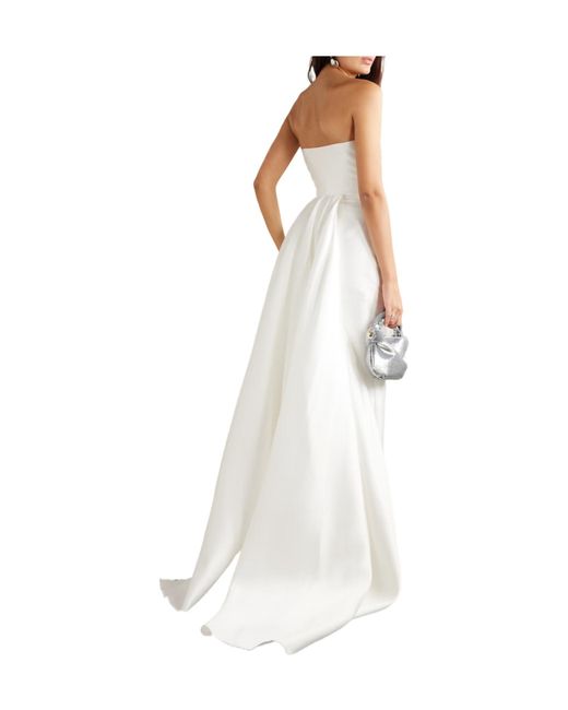 Solace London White Strapless Pleated Twill Gown