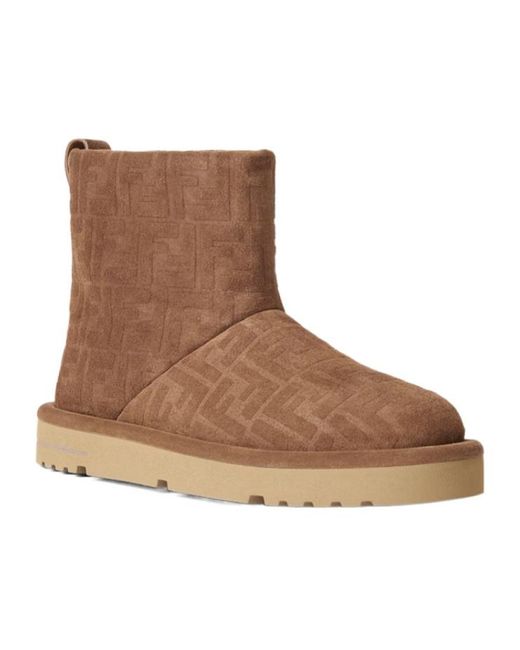 Fendi Brown Ff Motif Ankle Boots for men