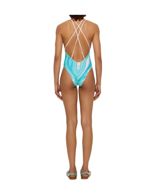 Emilio Pucci Blue V-Neck Swimsuit