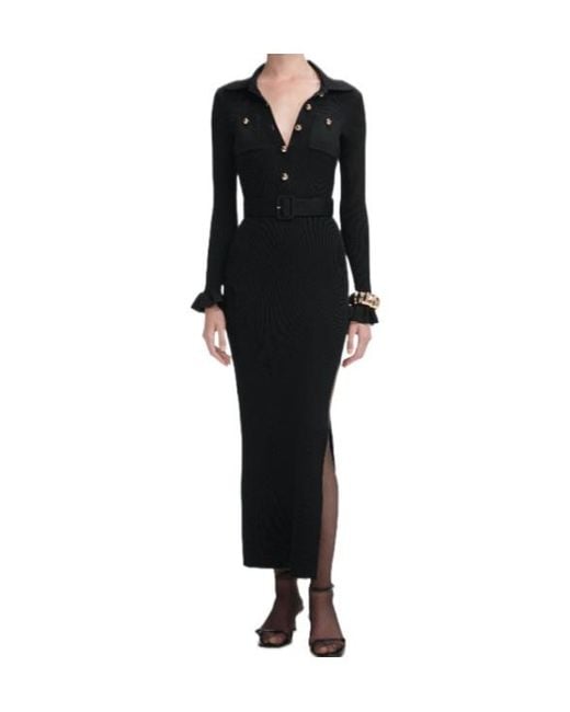 Self-Portrait Black Ribbed Maxi Dress