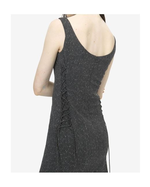 McQueen Blue Corset Lace Flecked Pinstripe Pencil Dress