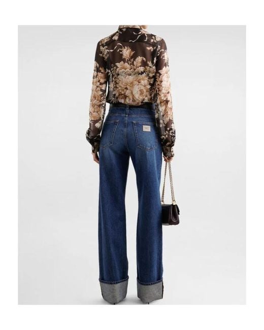 Dolce & Gabbana Brown Rose Printed Chiffon Shirt