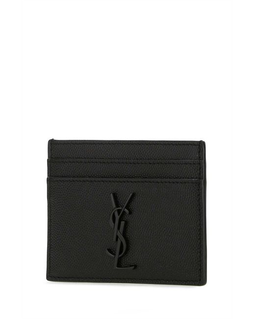 Saint Laurent Black Cassandre Logo Plaque Card Holder for men