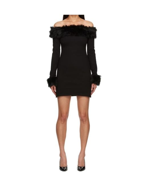 Heron Preston Black Faux Fur Trim Strapless Dress