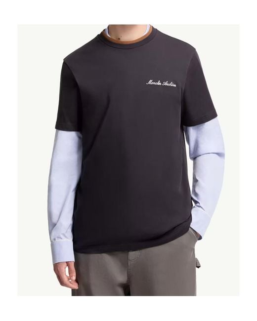 Moncler Blue Logo Embroidered Crewneck T-Shirt for men