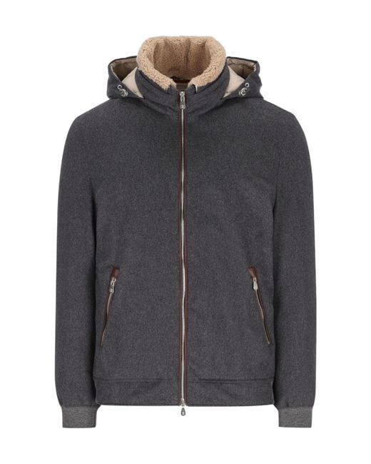 Brunello Cucinelli Gray Zip-Up Hooded Jacket for men