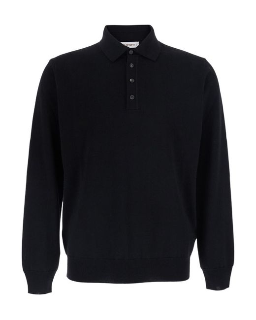 Kangra Cashmere Blue Long-Sleeve Polo-Collar Sweater for men