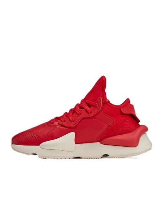 Y-3 Red Logo Embossed Lace-Up Sneakers for men