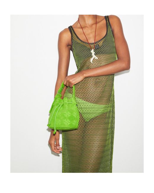 Tory Burch Green T Monogram Terry Mini Bucket Bag