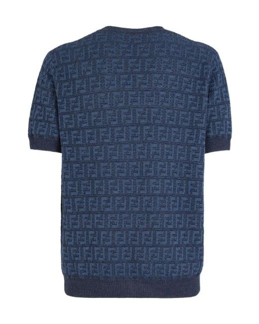Fendi Blue All-Over Ff Motif Crewneck Jumper for men