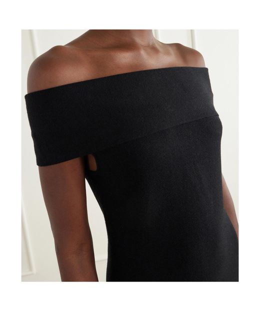 Jonathan Simkhai Black Camilla Wool Off-The-Shoulder Midi Dress