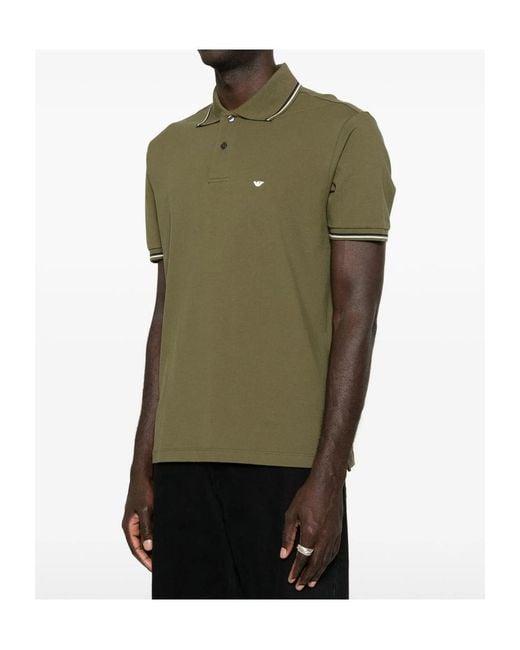 Emporio Armani Green Logo-Embroidered Tipped Polo Shirt for men